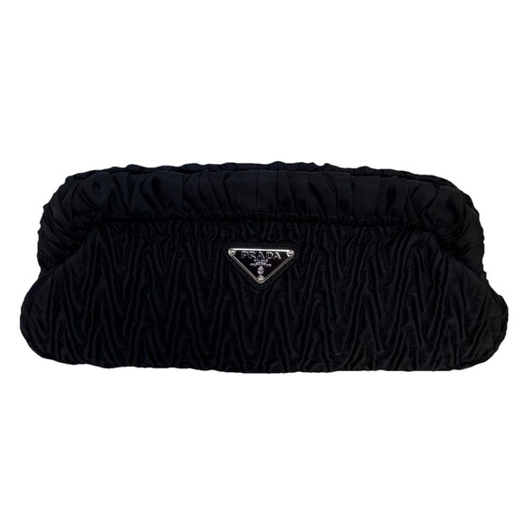 PRADA Tessuto Nylon Chevron Clutch Nero Black - Picture 12 of 16